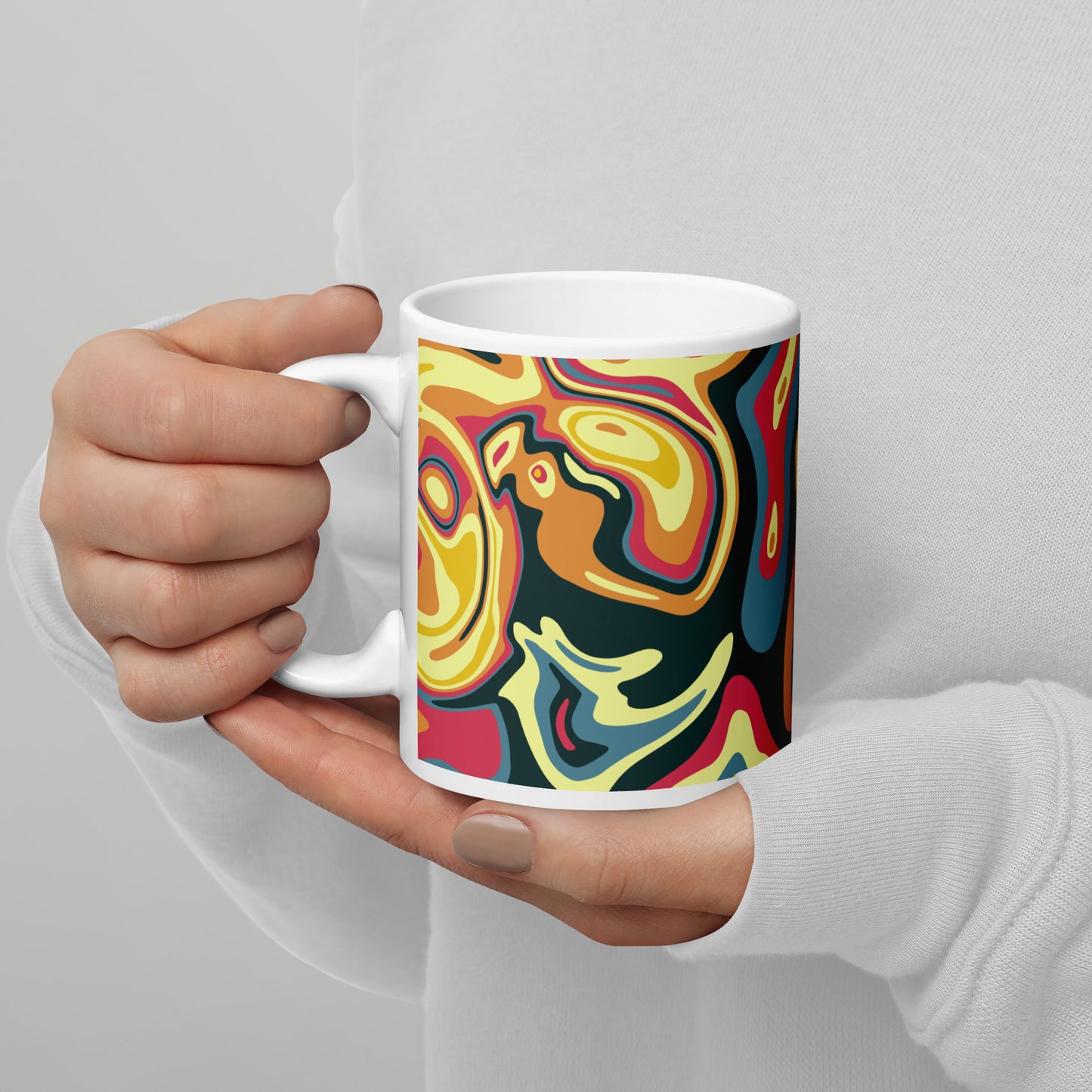 Colorful Groovy Psychedelic Pattern White Glossy Mug