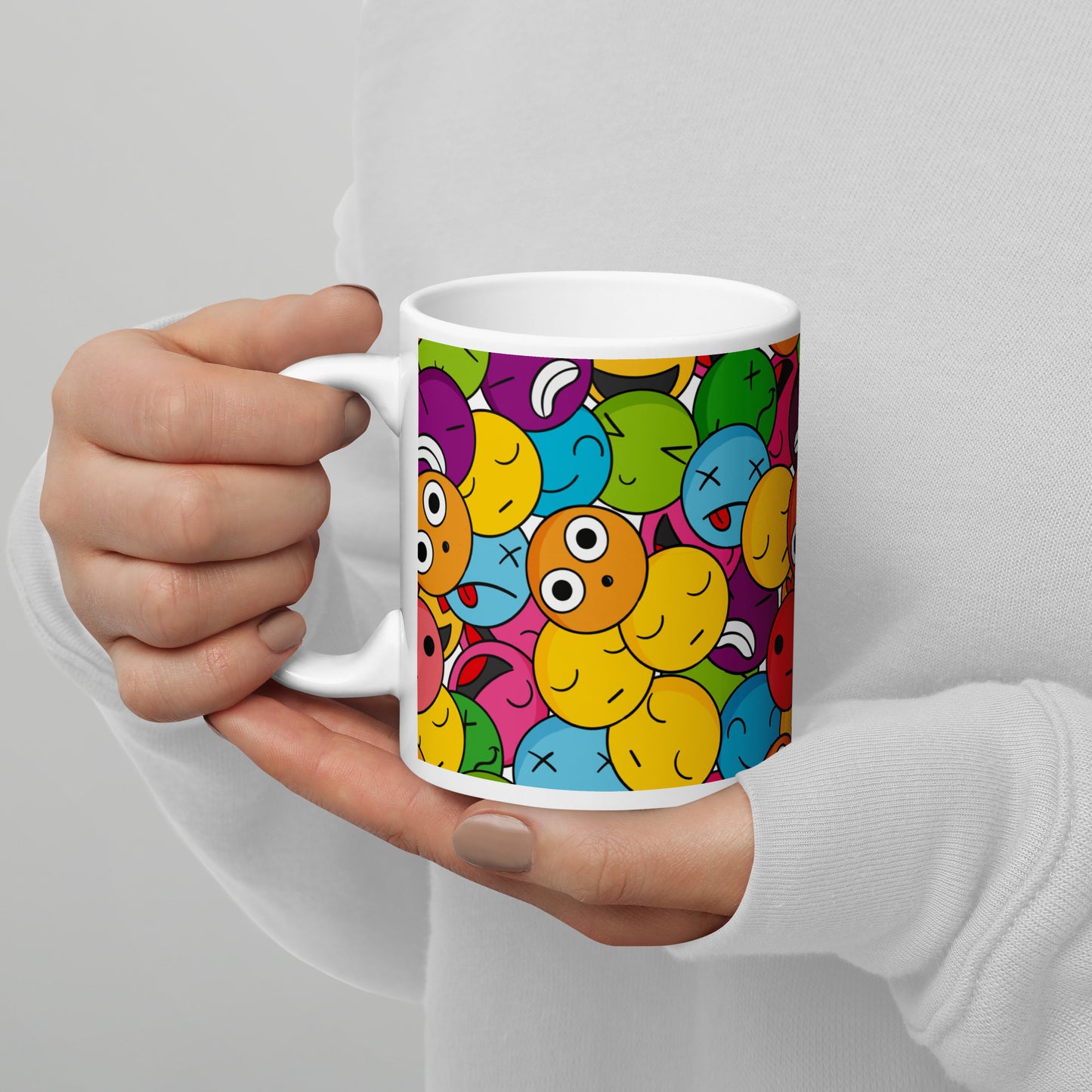Creative Colorful Emoticons Pattern White Glossy Mug
