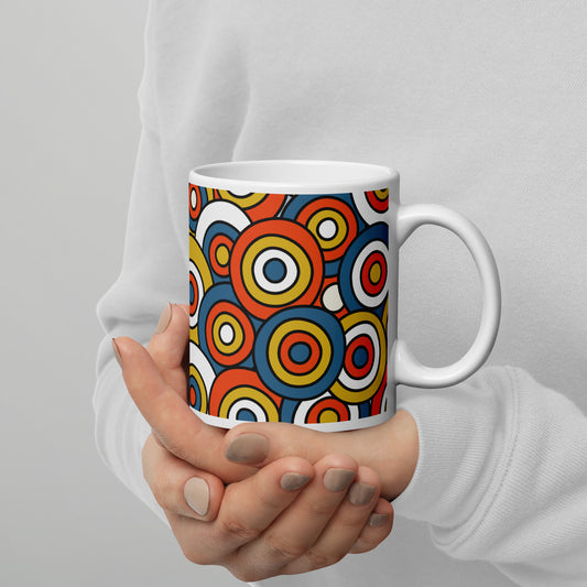 Retro Colored Circles Pattern White Glossy Mug