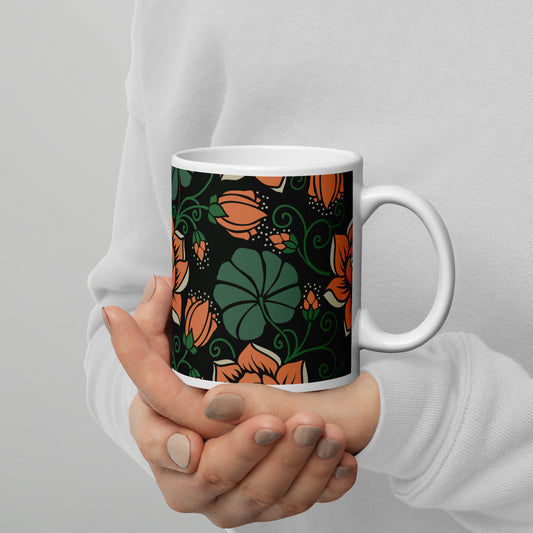 Elegant Flower Seamless Pattern White Glossy Mug