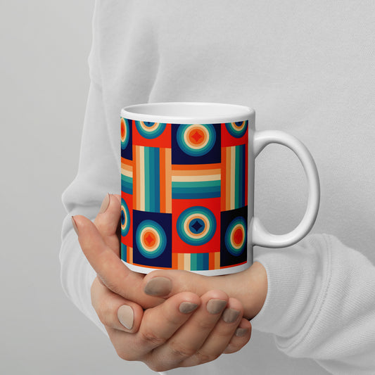 Vintage Retro Colors Geometric Groovy Pattern White Glossy Mug