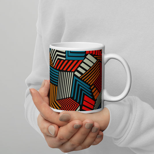 Seamless Abstract Pattern Depicting Colored Lines White Glossy Mug