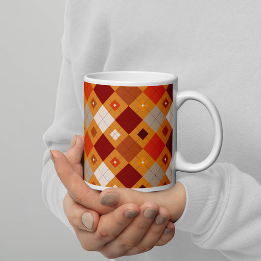 Colorful Argyle Pattern White Glossy Mug