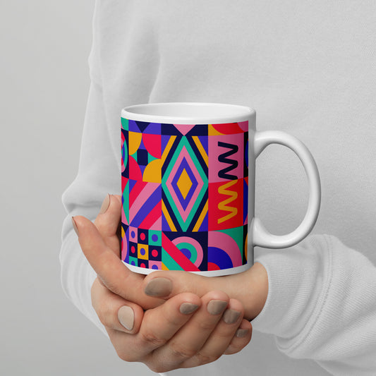 Colorful Geometric Pattern White Glossy Mug
