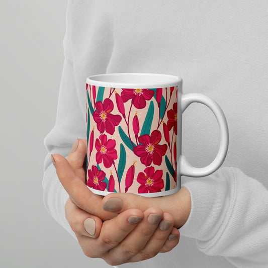 Hibiscus Flower Pattern White Glossy Mug