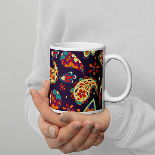 Elegant Colorful Paisley Pattern White Glossy Mug