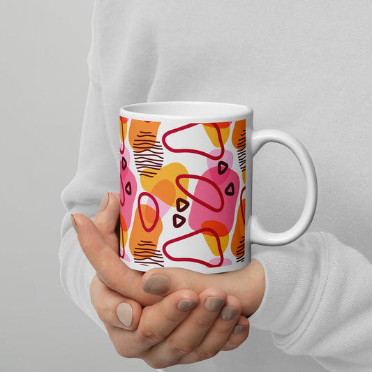 Abstract Doodle Pattern White Glossy Mug