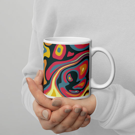 Colorful Groovy Psychedelic Pattern White Glossy Mug