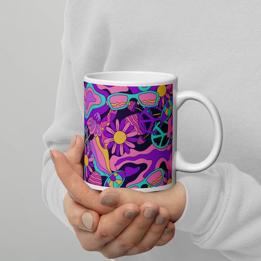 Colorful Psychedelic Pattern White Glossy Mug