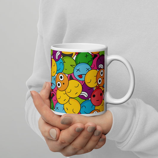 Creative Colorful Emoticons Pattern White Glossy Mug