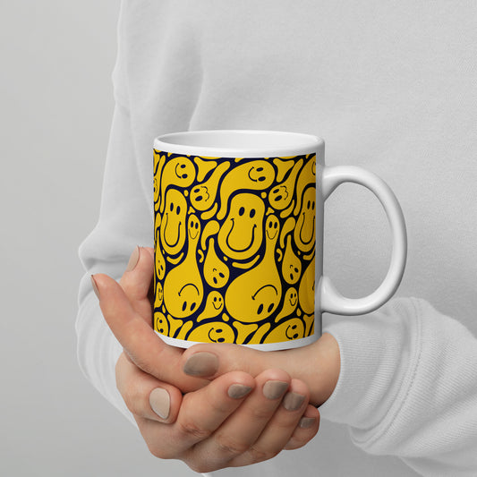 Funny Distorted Emoticons White Glossy Mug