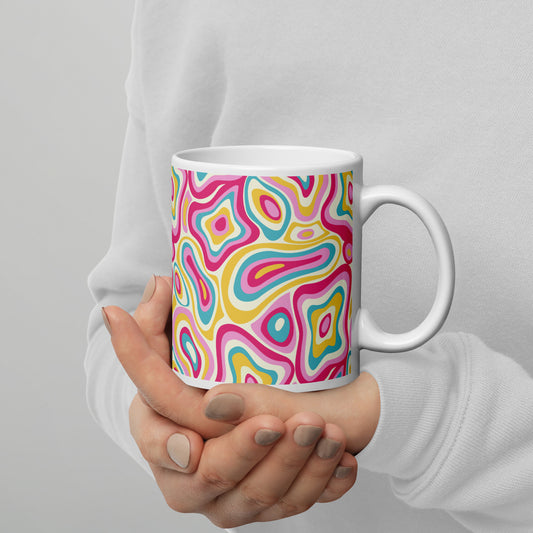Colorful Groovy Psychedelic Pattern White Glossy Mug