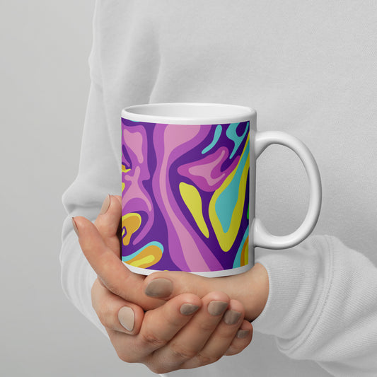 Colorful Groovy Psychedelic Wave Pattern White Glossy Mug