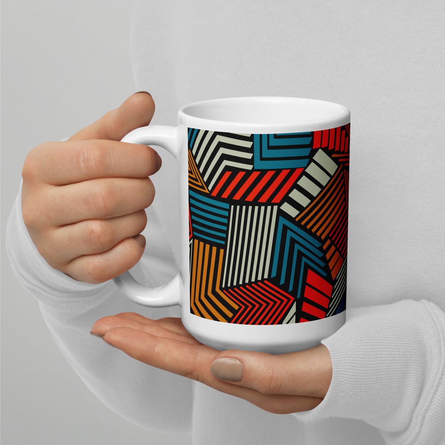 Seamless Abstract Pattern Depicting Colored Lines White Glossy Mug
