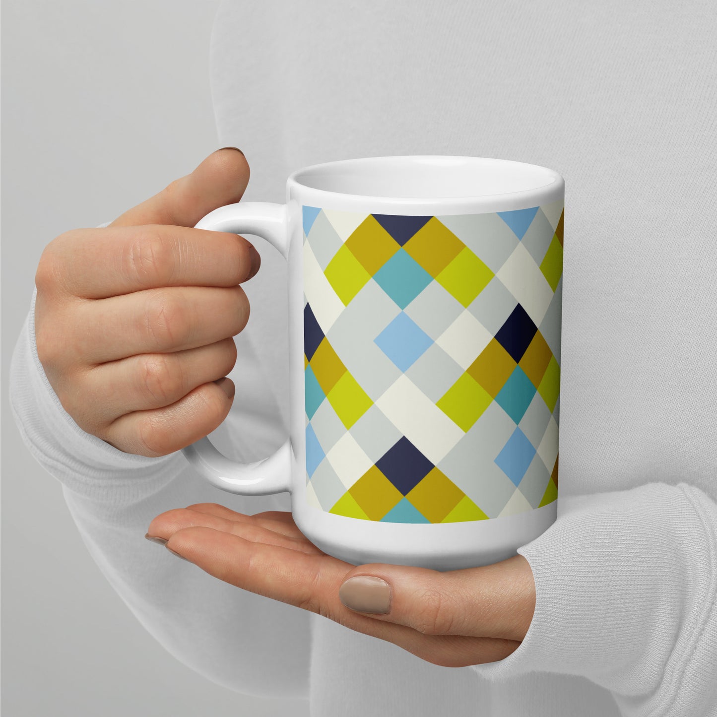 Colorful Geometric Pattern White Glossy Mug