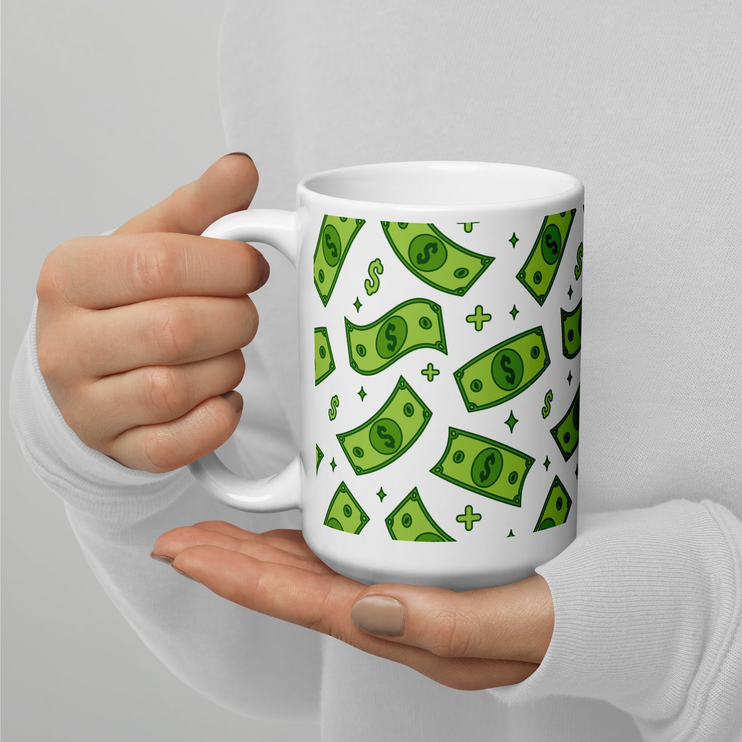 Dollar Currency Banknotes Pattern White Glossy Mug
