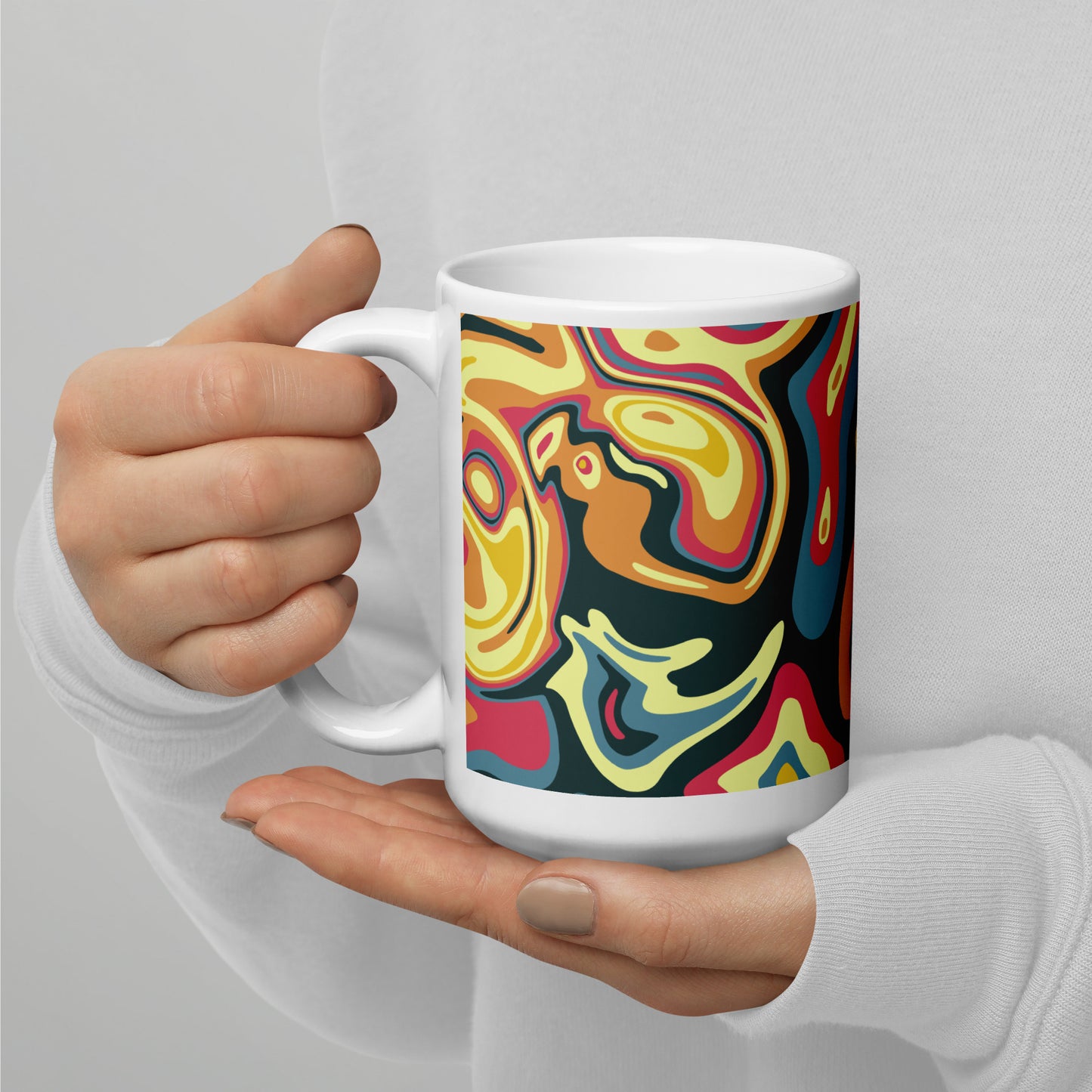 Colorful Groovy Psychedelic Pattern White Glossy Mug