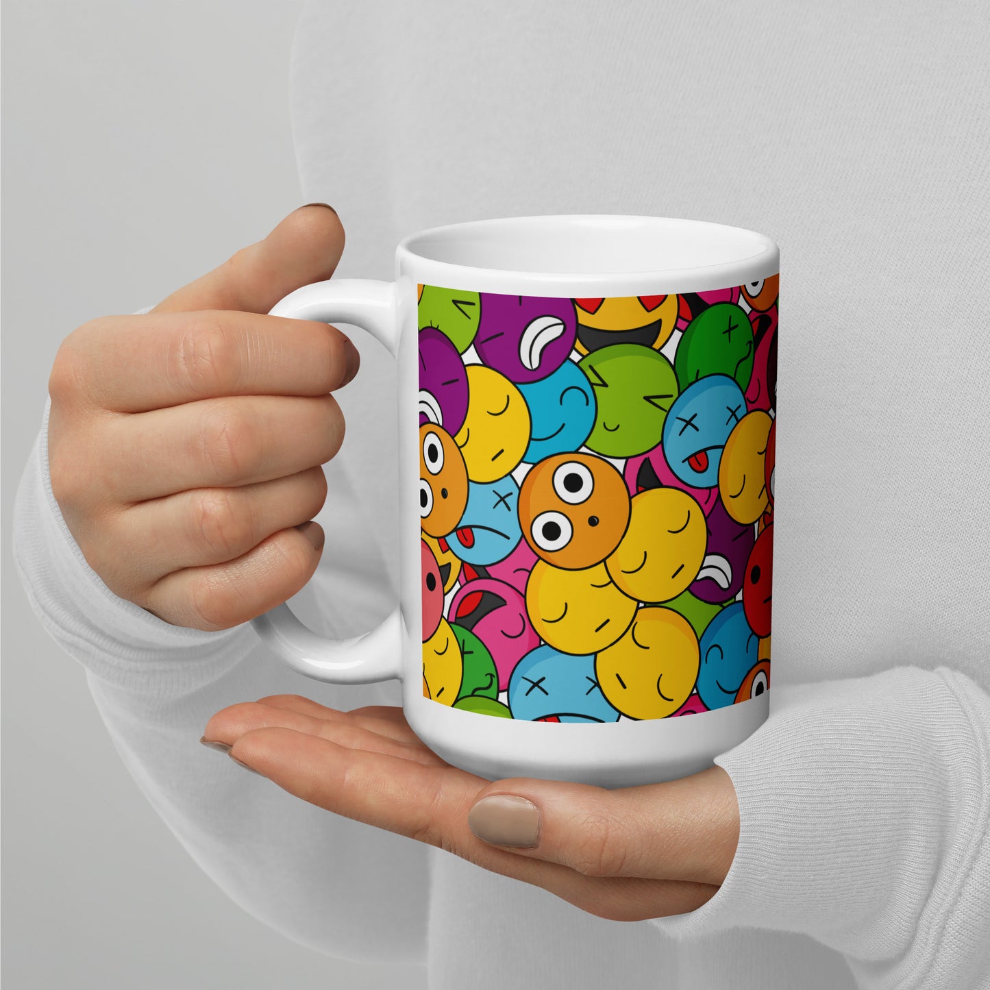 Creative Colorful Emoticons Pattern White Glossy Mug