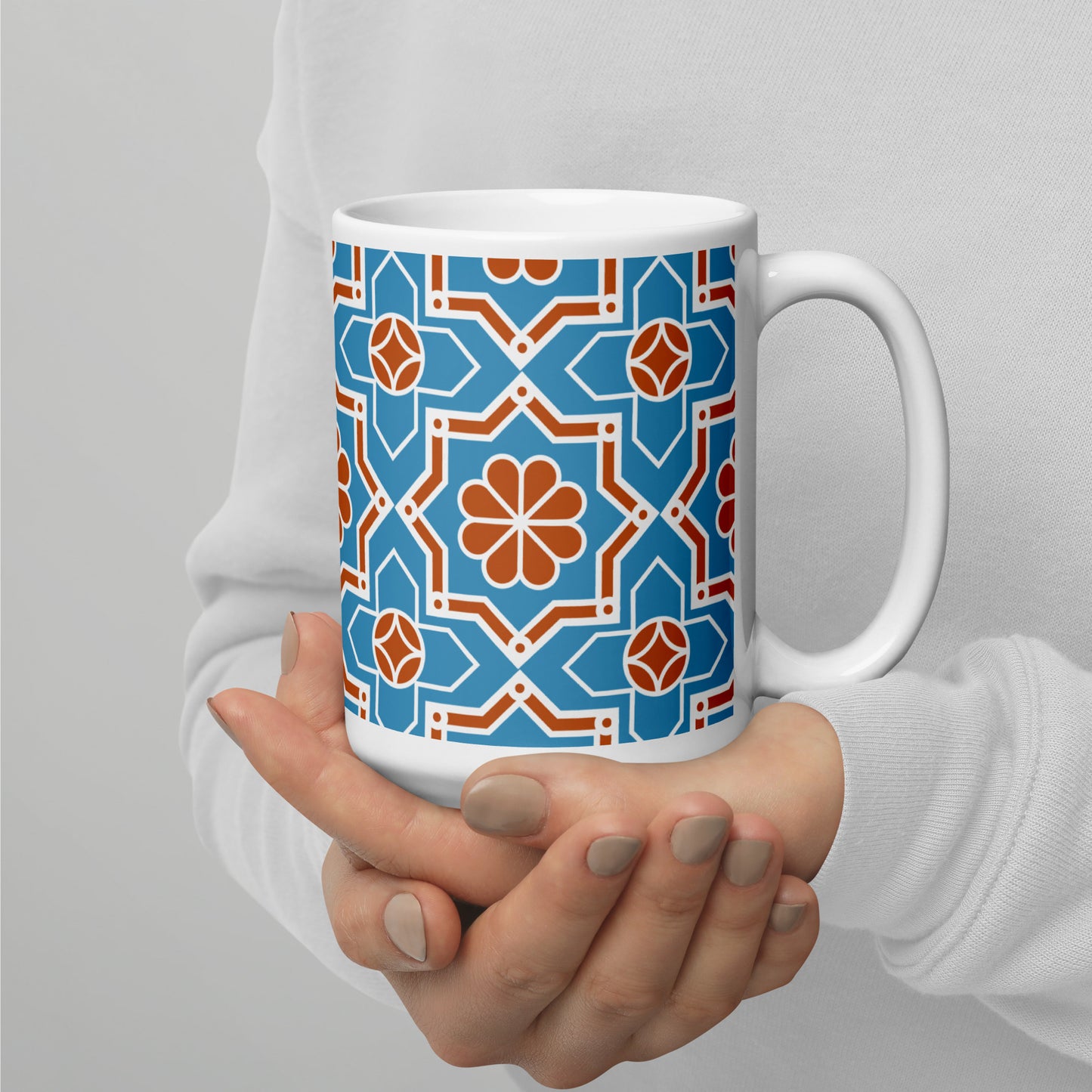 Complex Arabesque Pattern White glossy mug