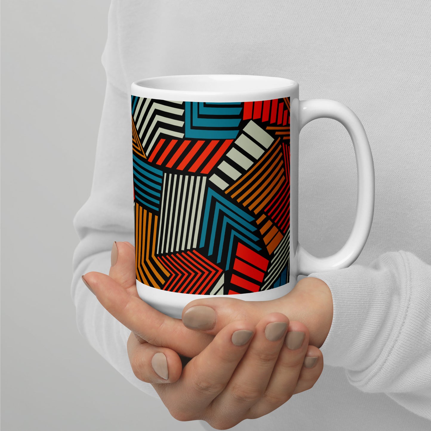 Seamless Abstract Pattern Depicting Colored Lines White Glossy Mug