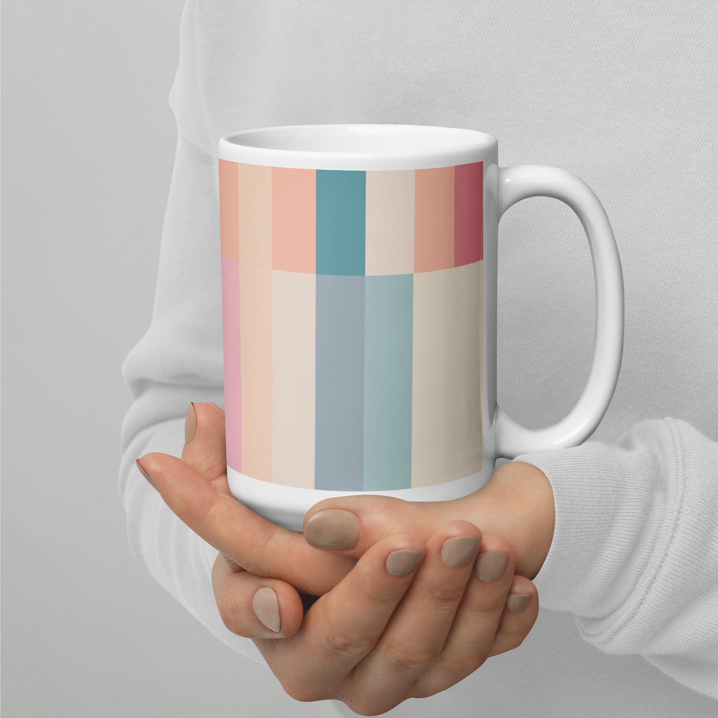 Abstract Pastel Stripes White glossy mug