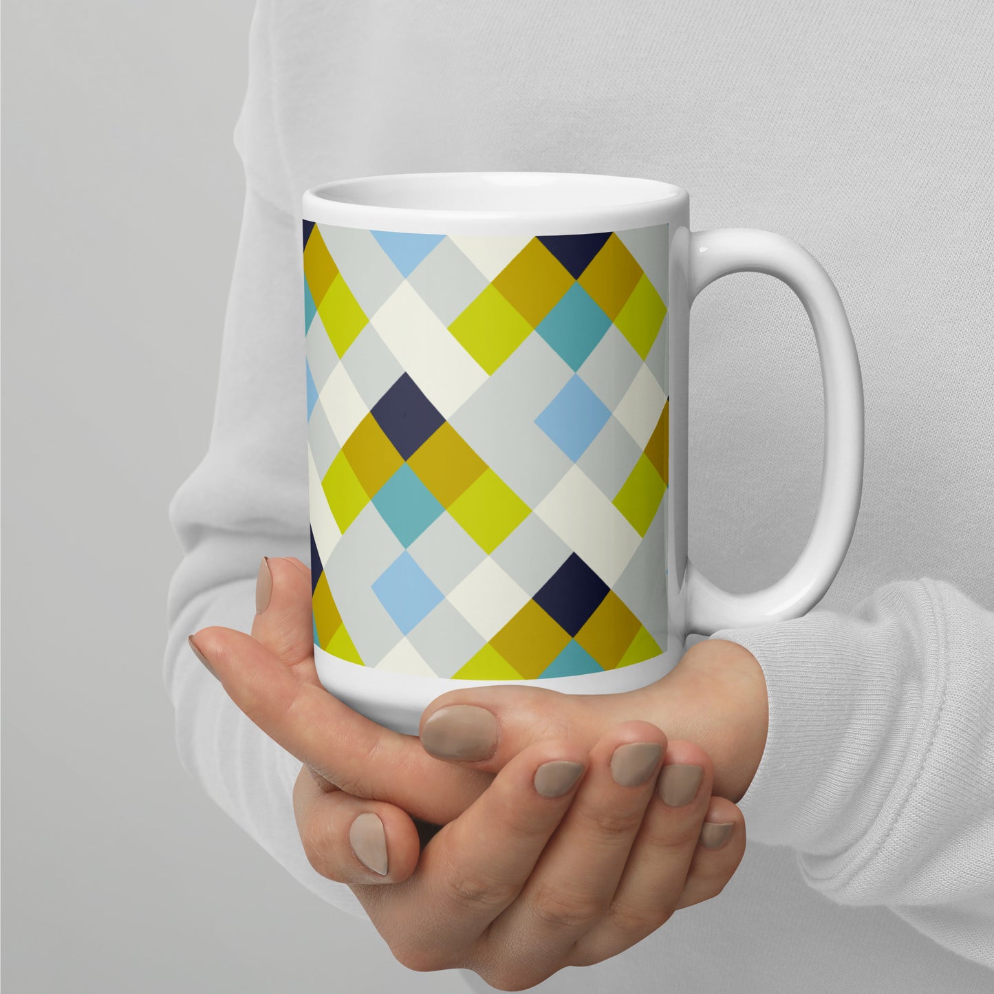 Colorful Geometric Pattern White Glossy Mug