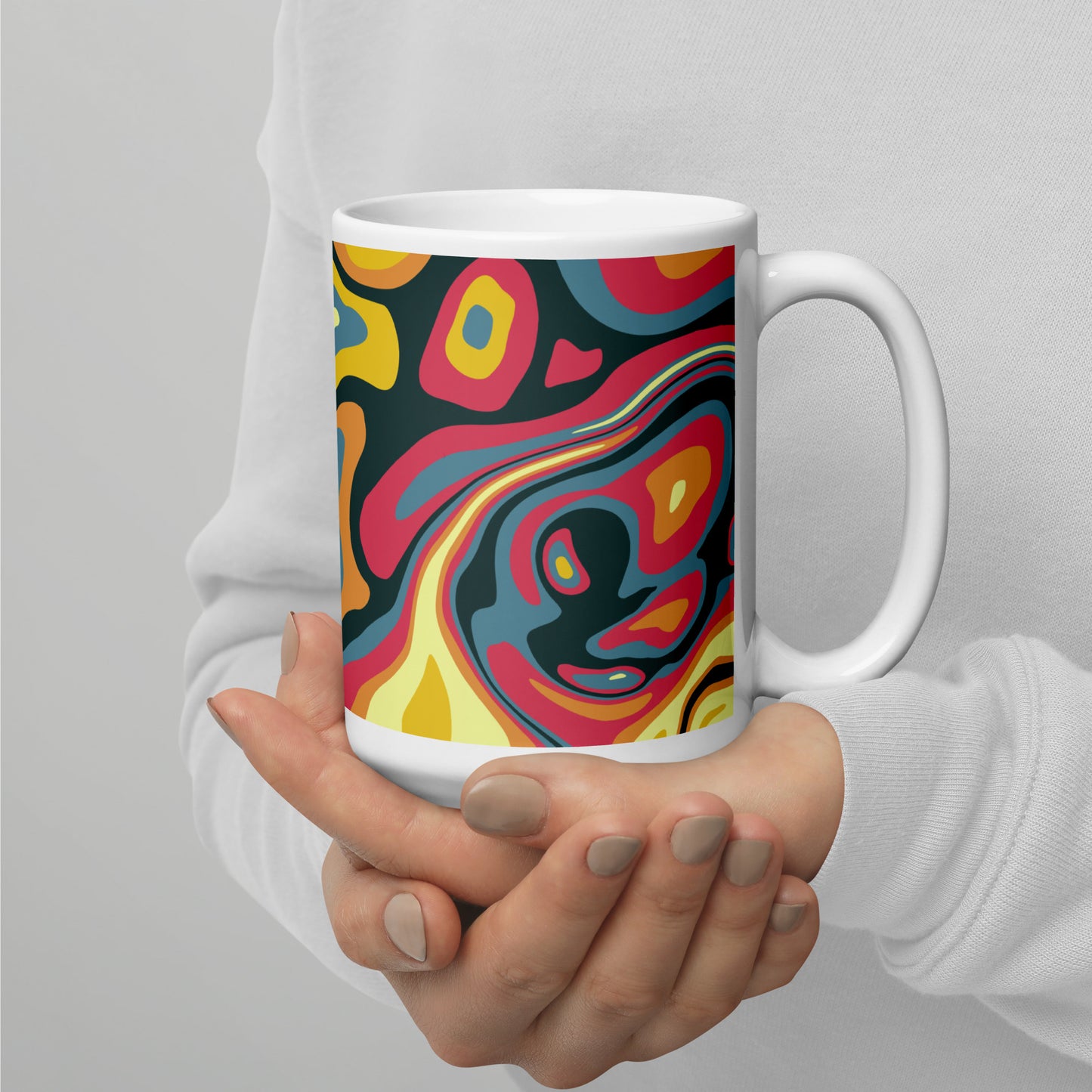 Colorful Groovy Psychedelic Pattern White Glossy Mug