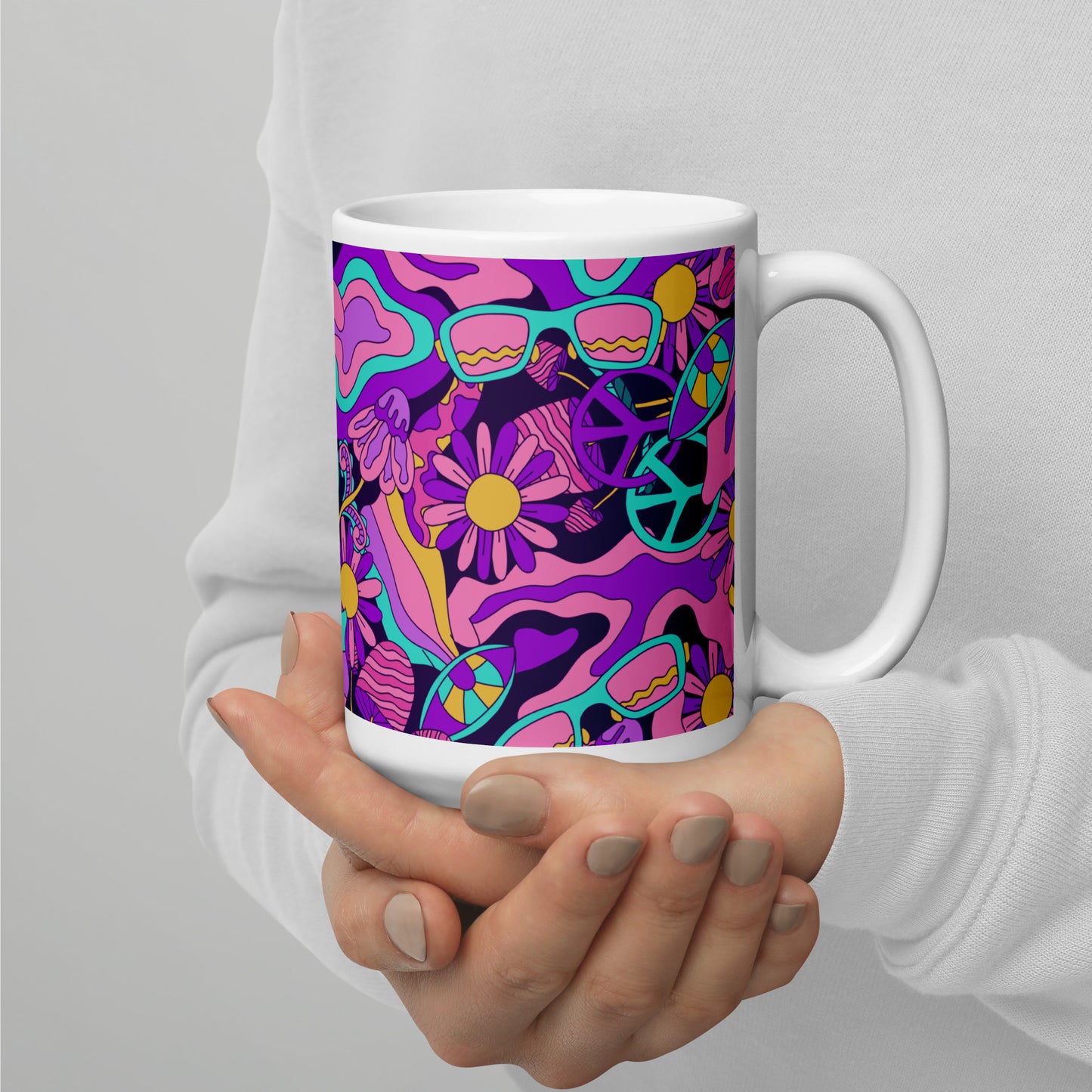 Colorful Psychedelic Pattern White Glossy Mug