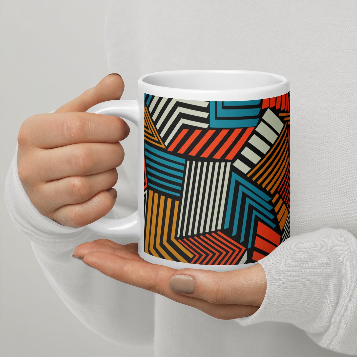 Seamless Abstract Pattern Depicting Colored Lines White Glossy Mug
