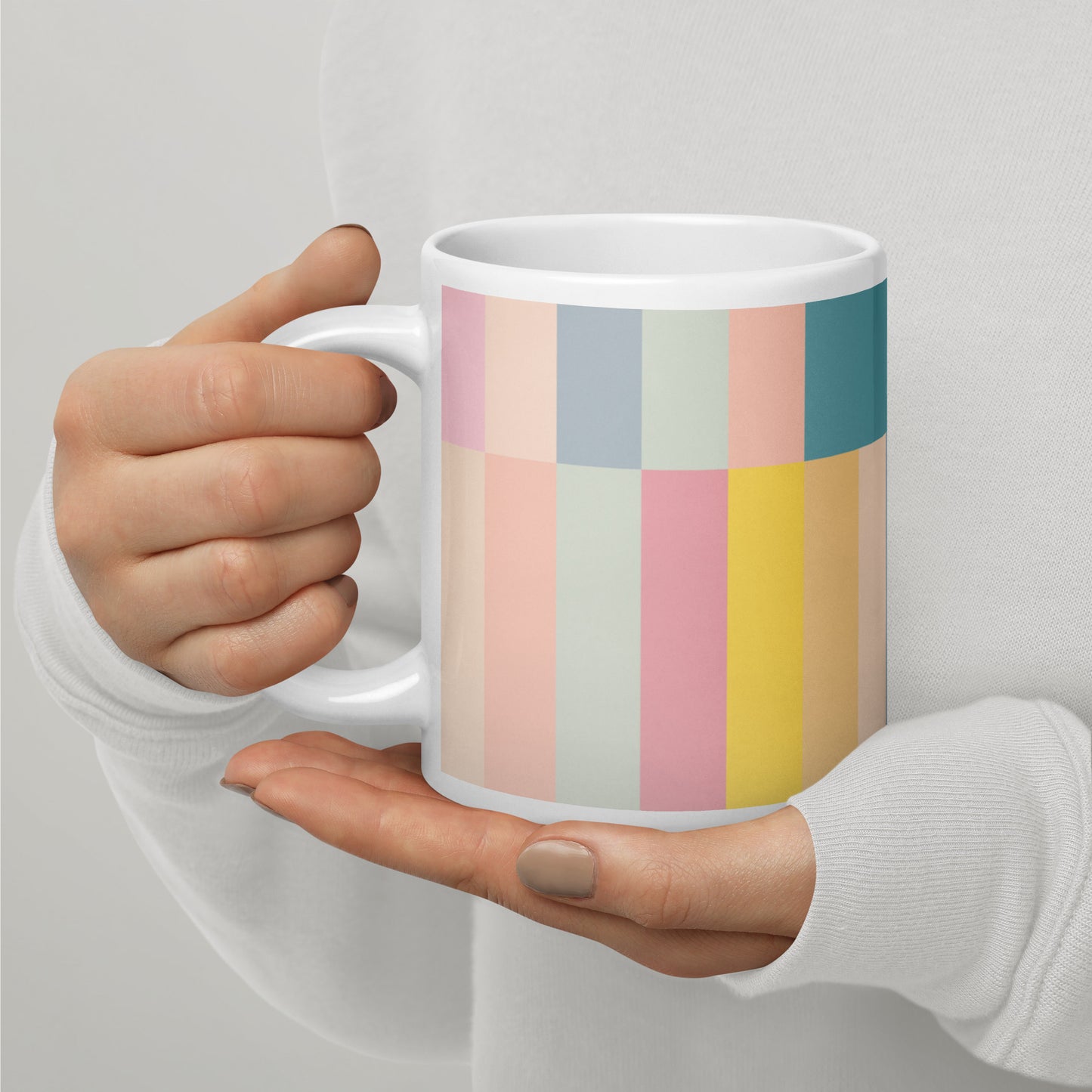 Abstract Pastel Stripes White glossy mug