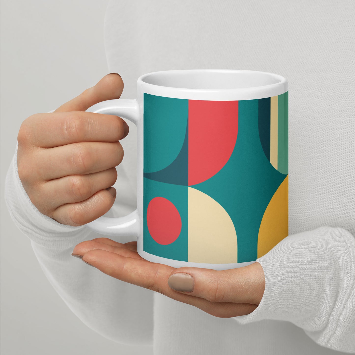 Abstract Retro Style Shapes Pattern White Glossy Mug