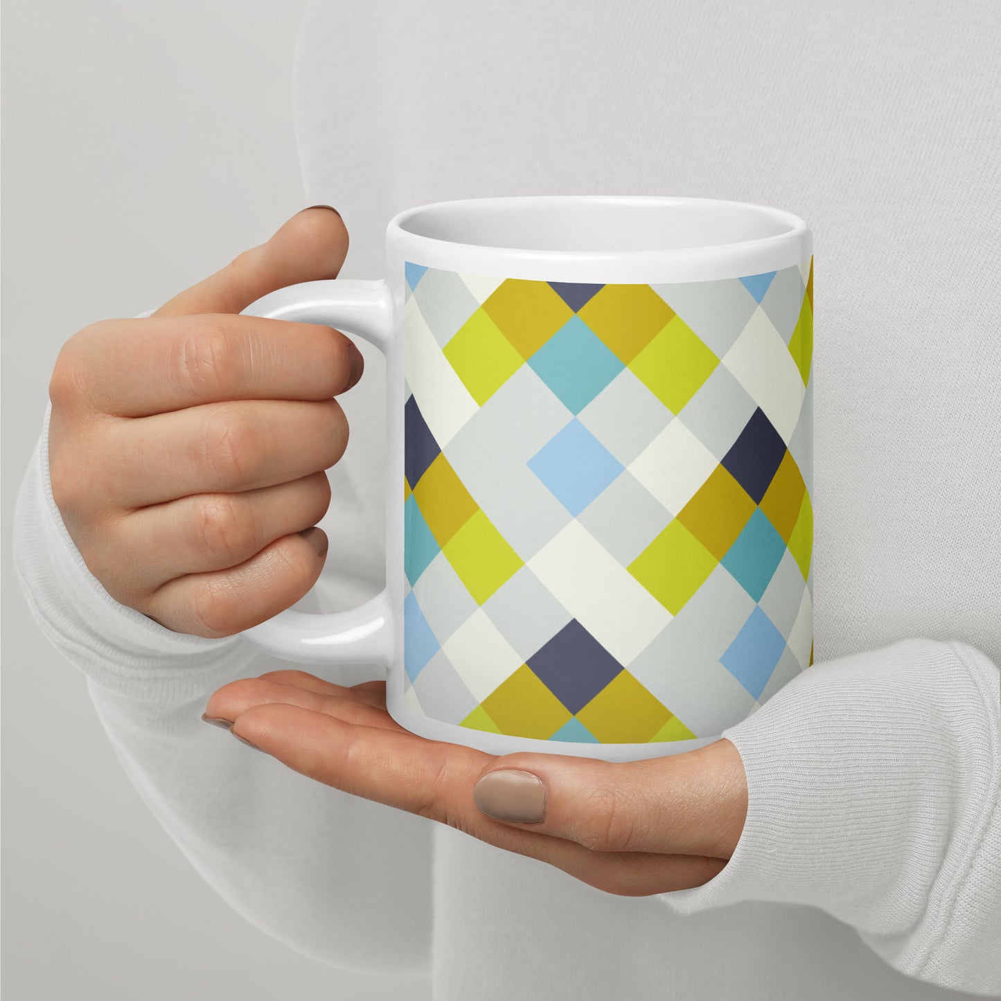 Colorful Geometric Pattern White Glossy Mug