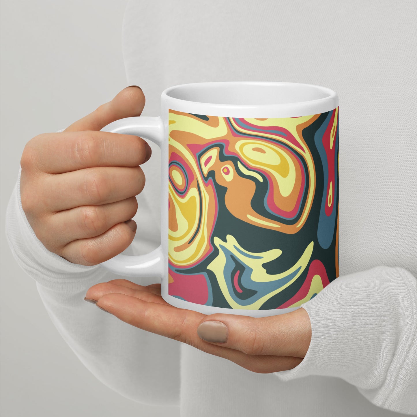 Colorful Groovy Psychedelic Pattern White Glossy Mug