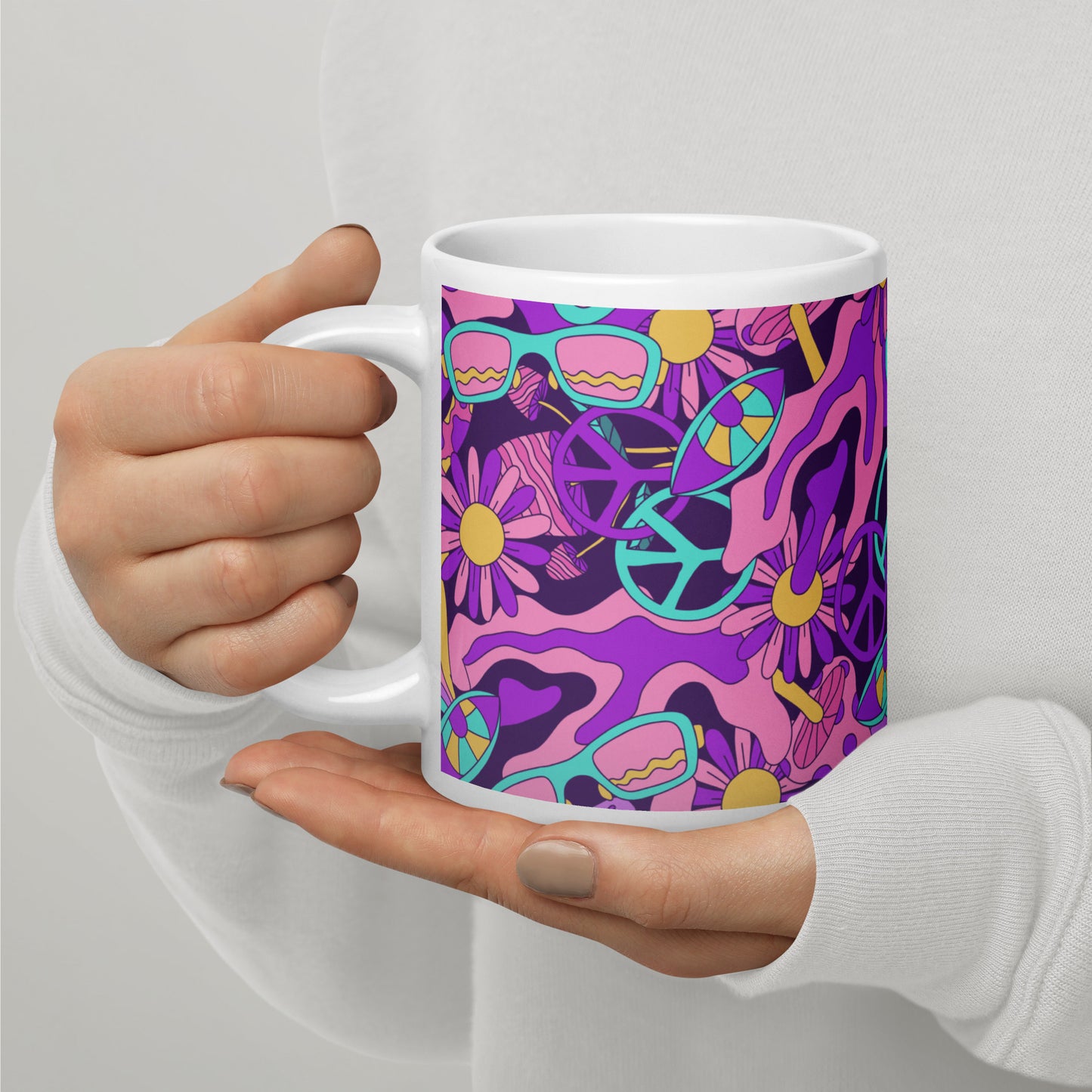Colorful Psychedelic Pattern White Glossy Mug