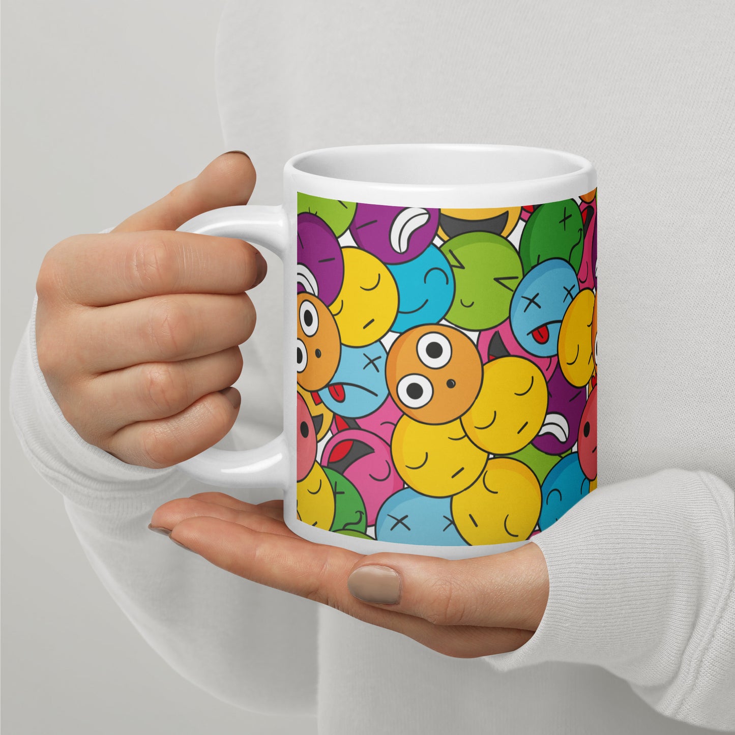 Creative Colorful Emoticons Pattern White Glossy Mug