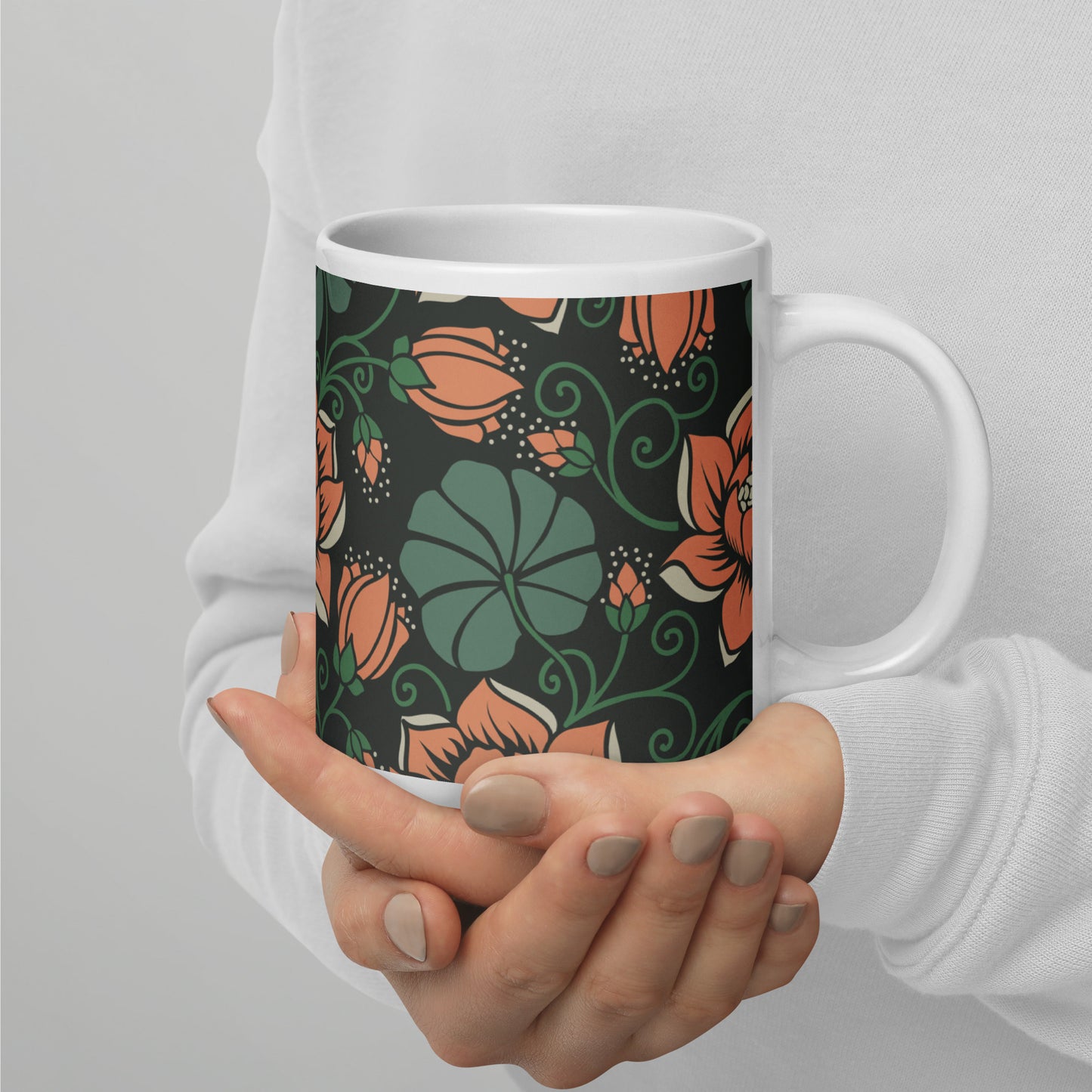 Elegant Flower Seamless Pattern White Glossy Mug