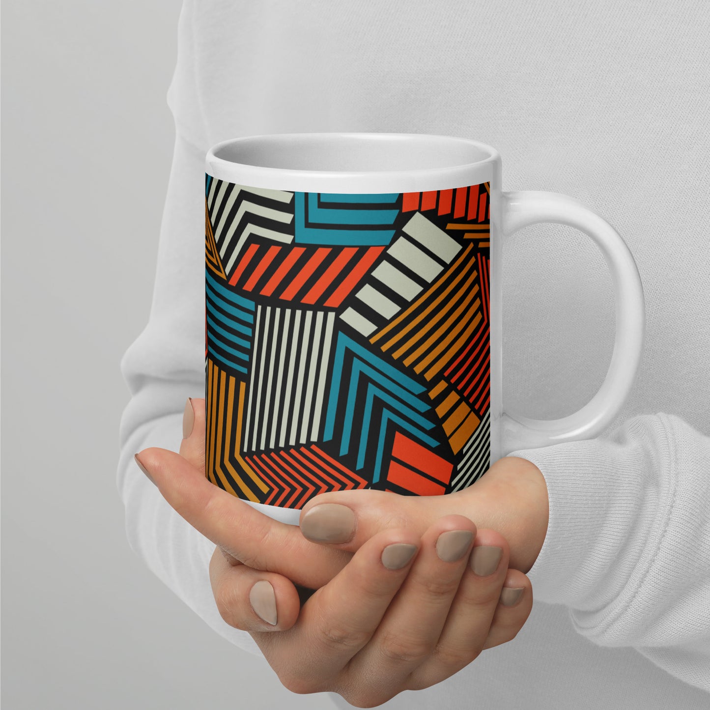 Seamless Abstract Pattern Depicting Colored Lines White Glossy Mug