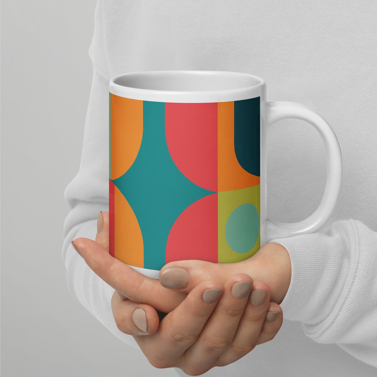 Abstract Retro Style Shapes Pattern White Glossy Mug