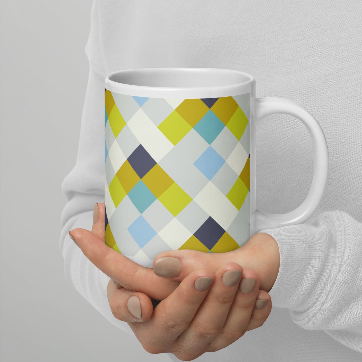 Colorful Geometric Pattern White Glossy Mug