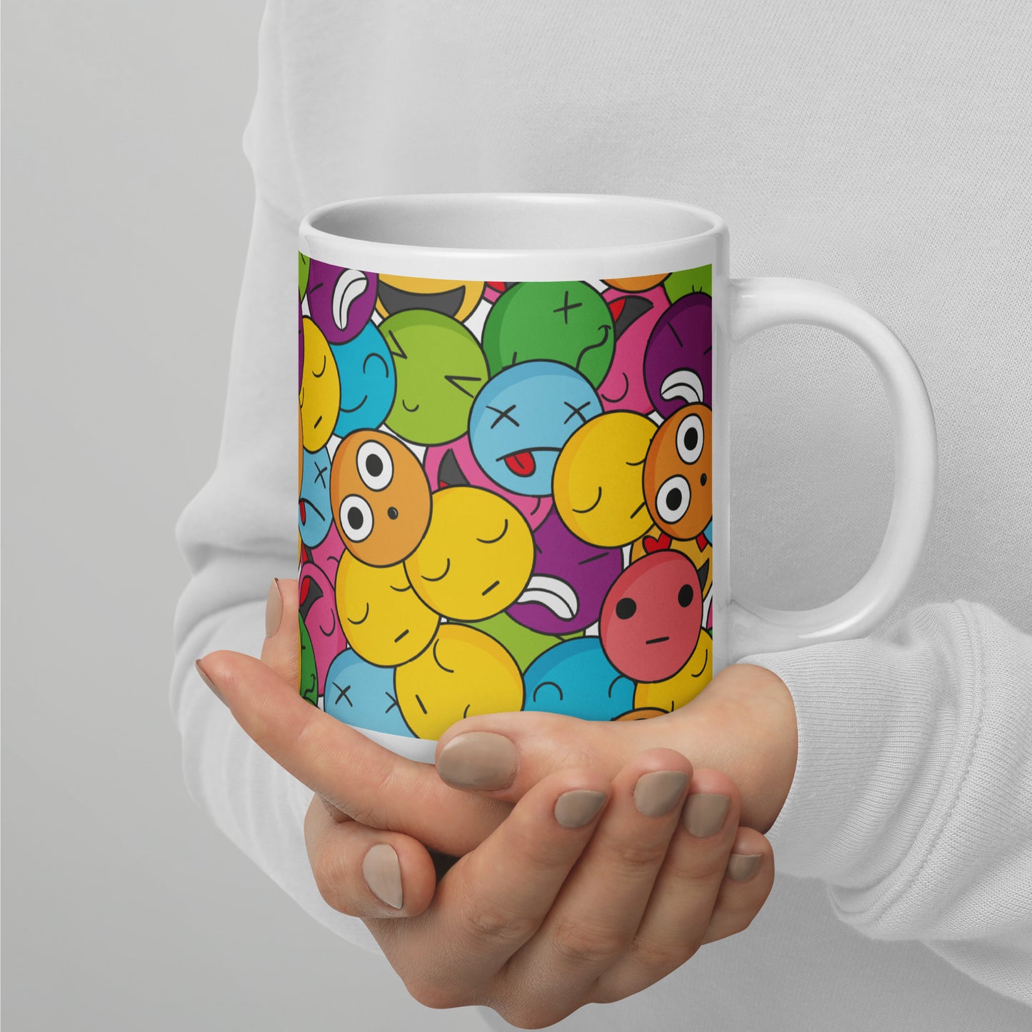 Creative Colorful Emoticons Pattern White Glossy Mug