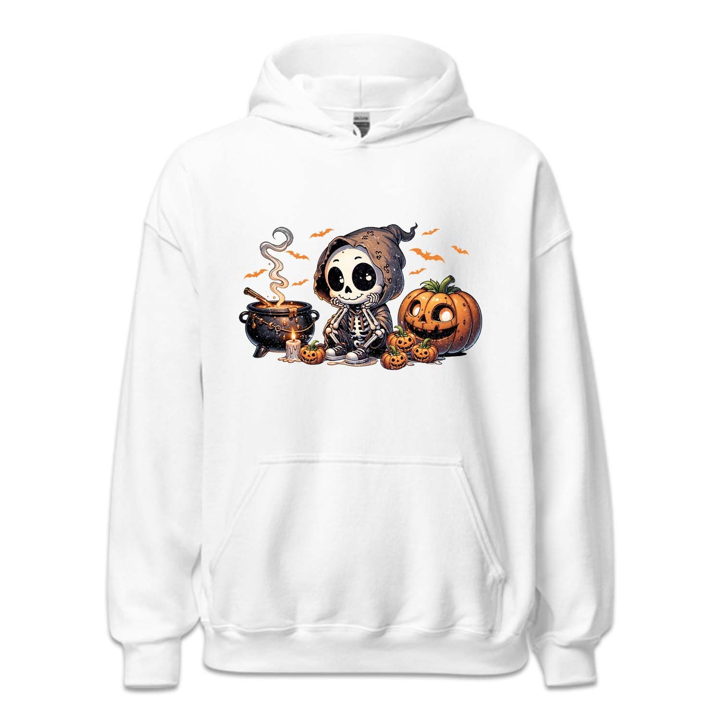 Halloween Cartoon Skeleton Cauldron & Pumpkins Spooky Flying Bats | PRODUCT CODE: HLWCRTOSKL