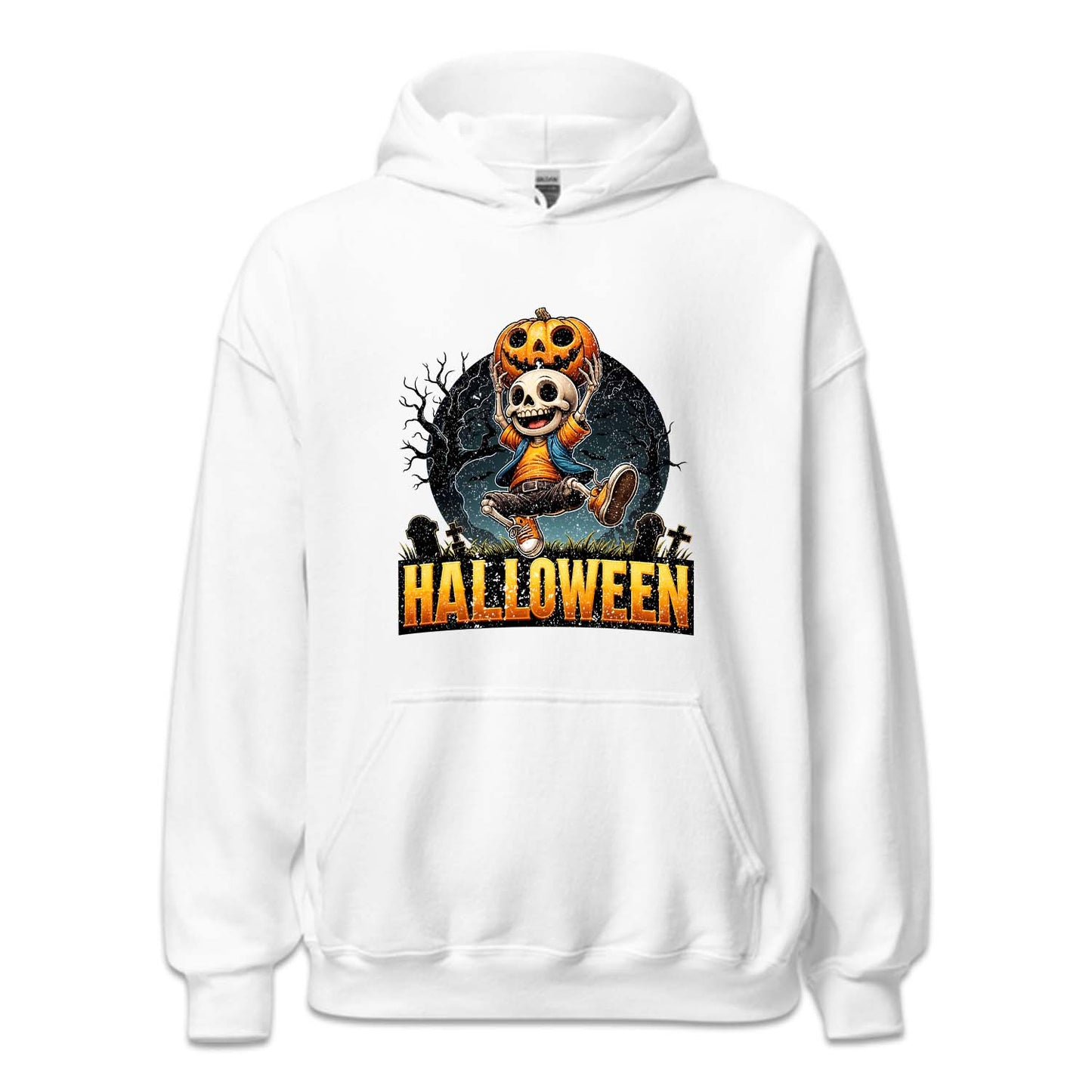 Cute Skeleton With Pumpkin Head Spooky Night Scene Halloween Party | PRODUCT CODE: HLCTSKWPUD