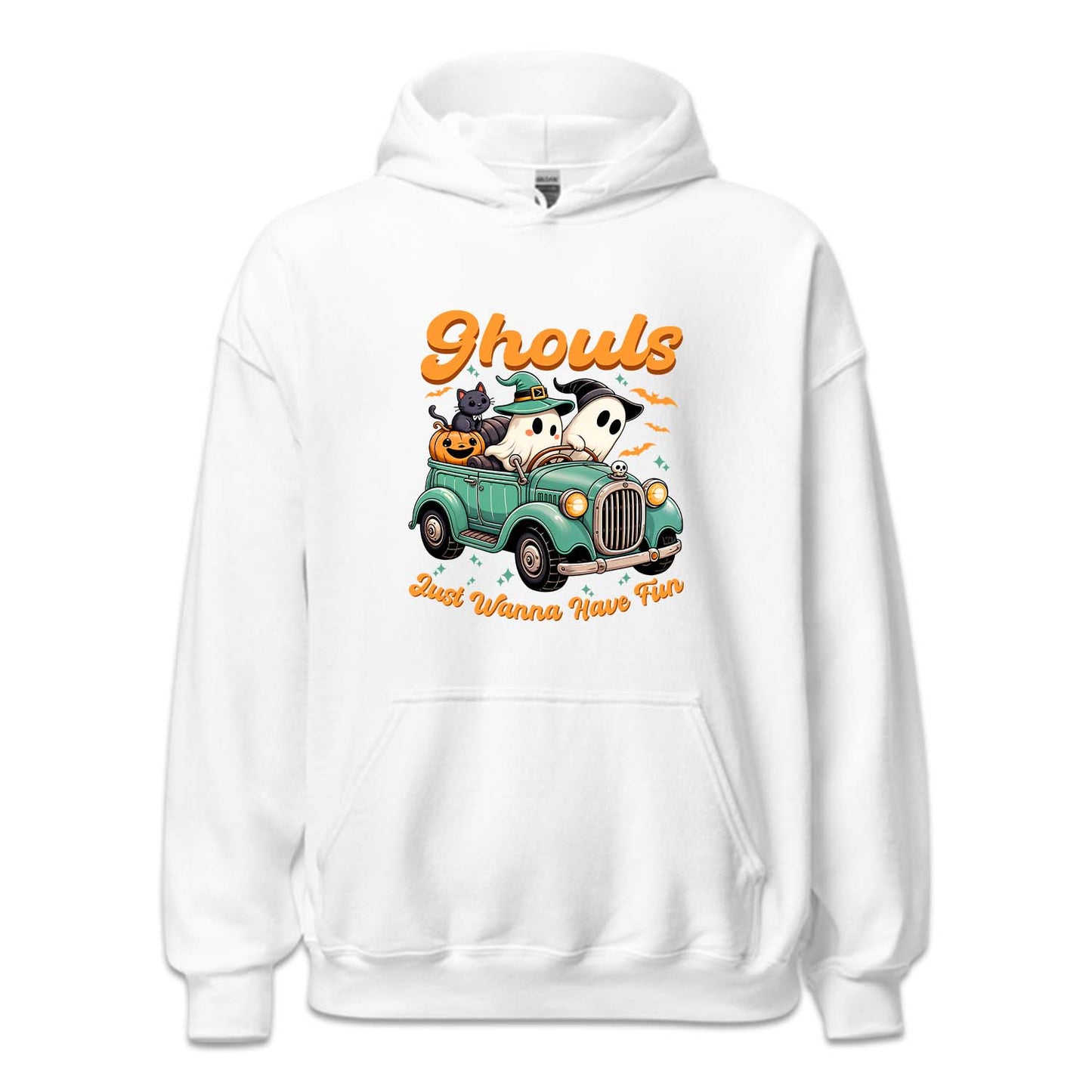 Halloween Ghosts Driving Vintage Car Pumpkin and Black Cat | PRODUCT CODE: GHJUWNHVF