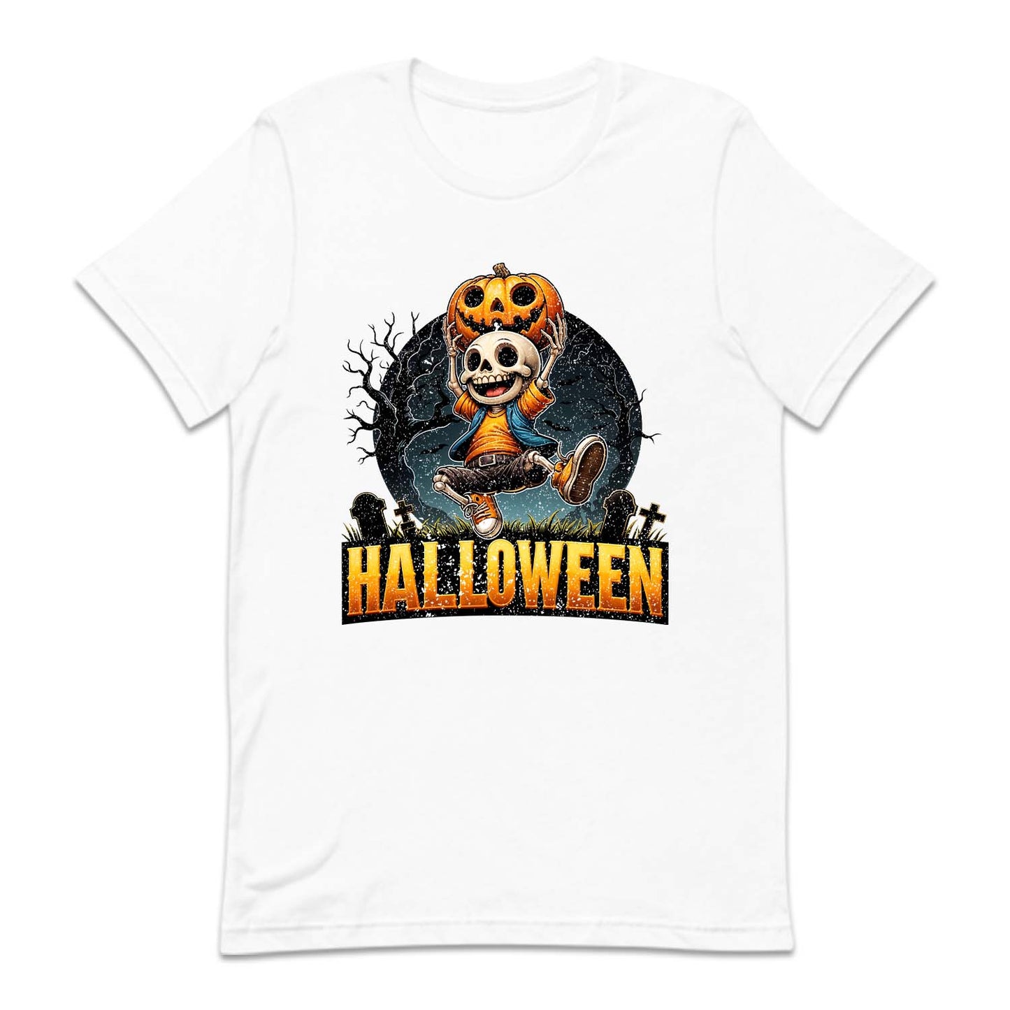 Cute Skeleton With Pumpkin Head Spooky Night Scene Halloween Party | PRODUCT CODE: HLCTSKWPUD
