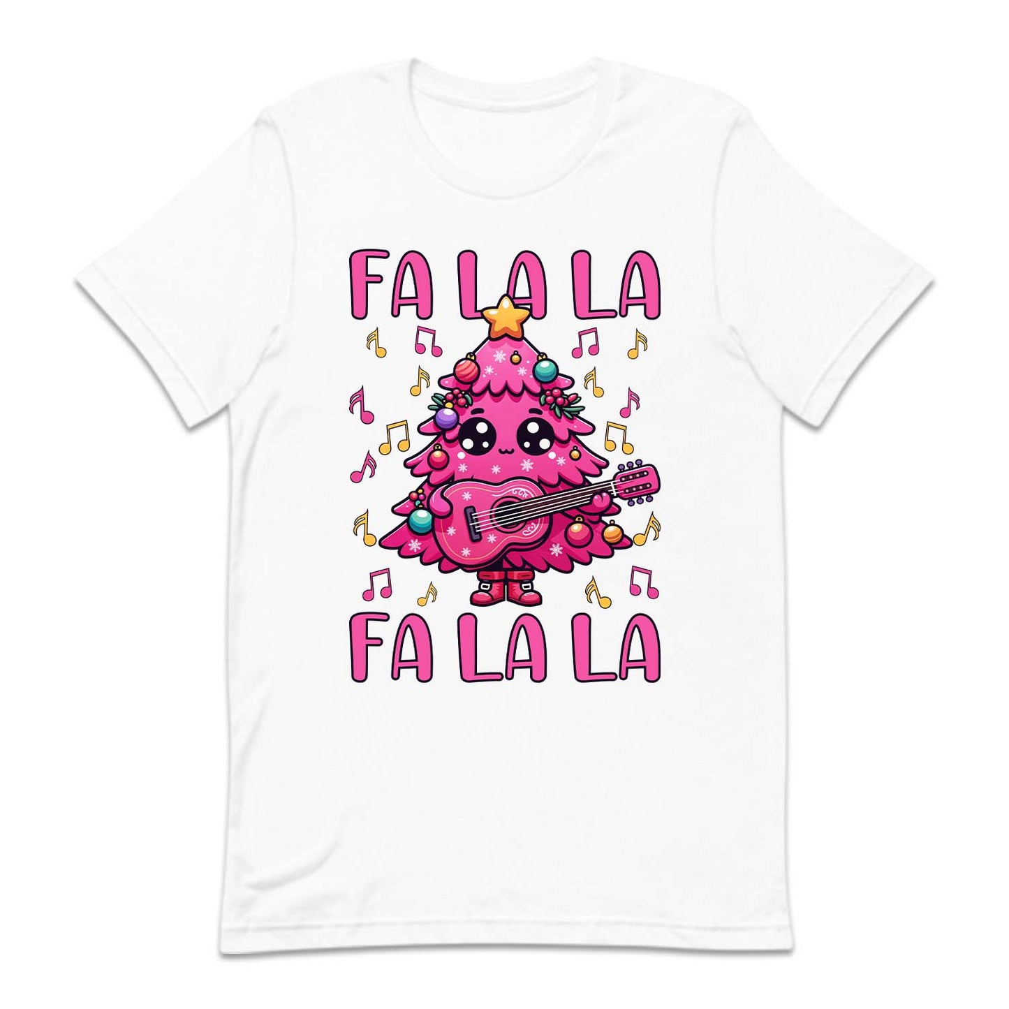 Pink Christmas Tree Holding Guitar FA LA LA LA Festive Music Xmas | PRODUCT CODE: PCTRHLGUTFL