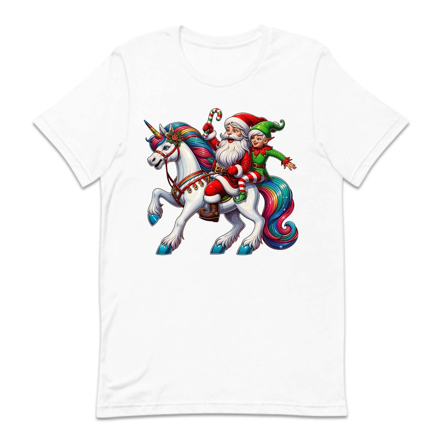 Santa Claus & Elf Riding Unicorn Funny Christmas Magical Xmas | PRODUCT CODE: STANUSDEFLUR