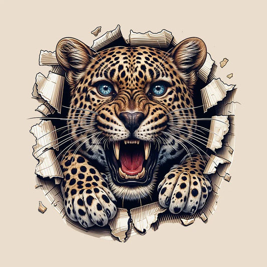 Unleash Your Wild Side with the "Leopard Breaking Through Wall Realistic 3D Big Cat" T-Shirt