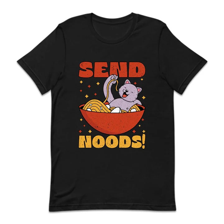 Add Whimsy to Your Wardrobe with the "Send Noods Cat Eating Ramen Noodles" T-Shirt