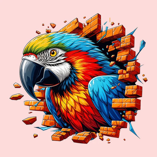 Vibrant Macaw Breaking Through Wall: The Perfect 3D Realistic Parrot T-Shirt for Nature Lovers