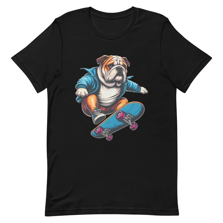 Embrace Fun and Style with the "English Bulldog Skating T-Shirt"